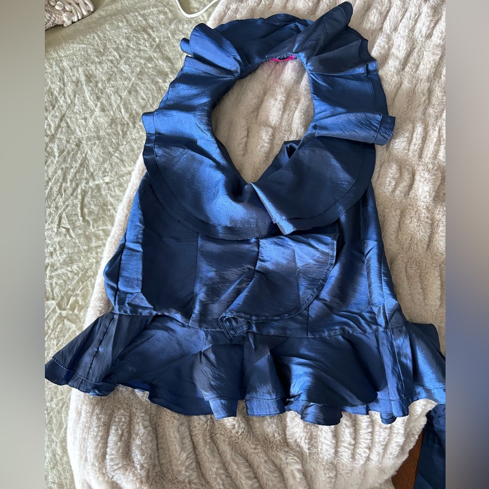 Narcisa Lang Taffeta Halter Backless Top